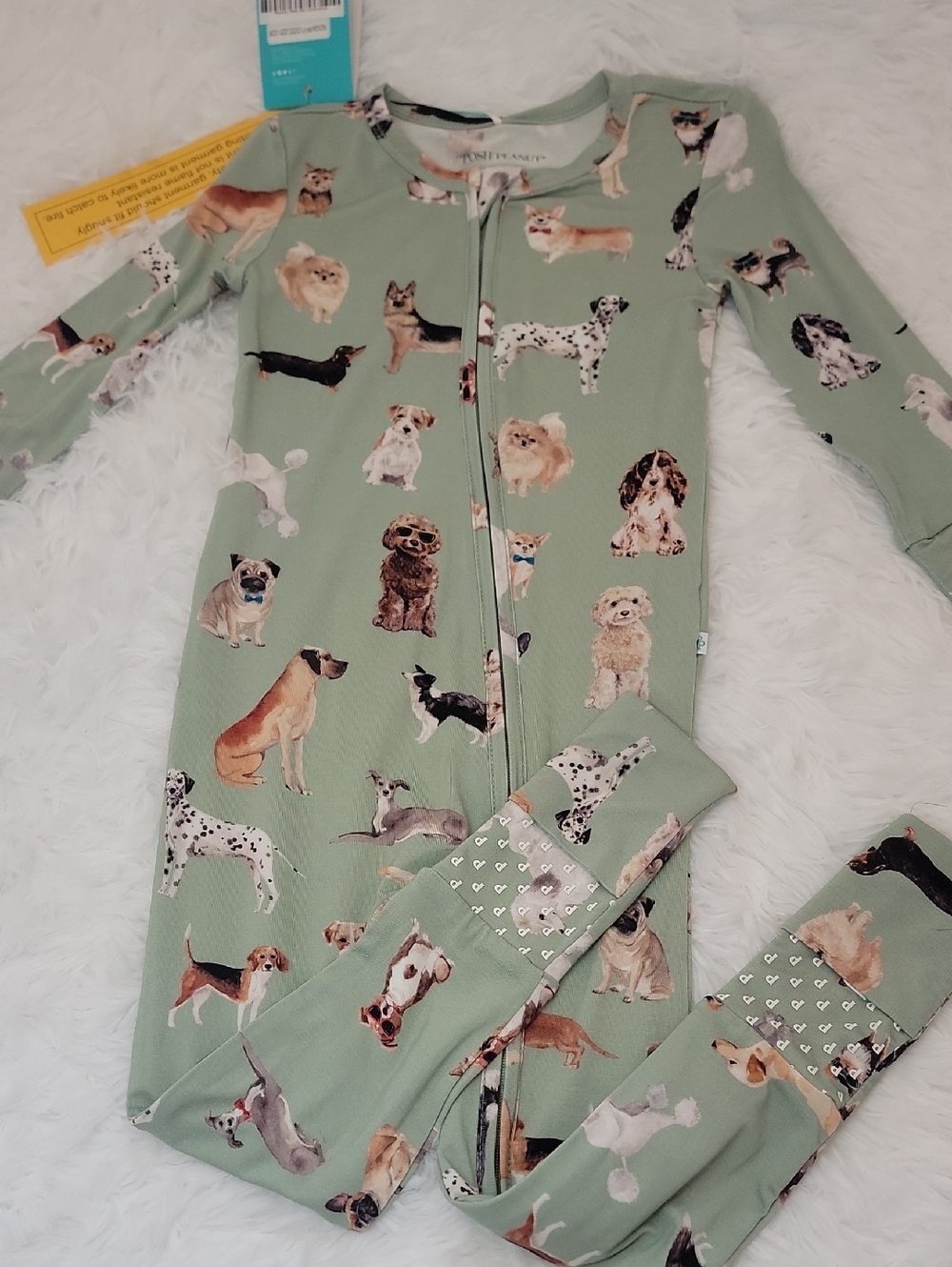 NWT Posh Peanut Zipper Bamboo Pajamas with Dog Print - Sage Green. 18-24M